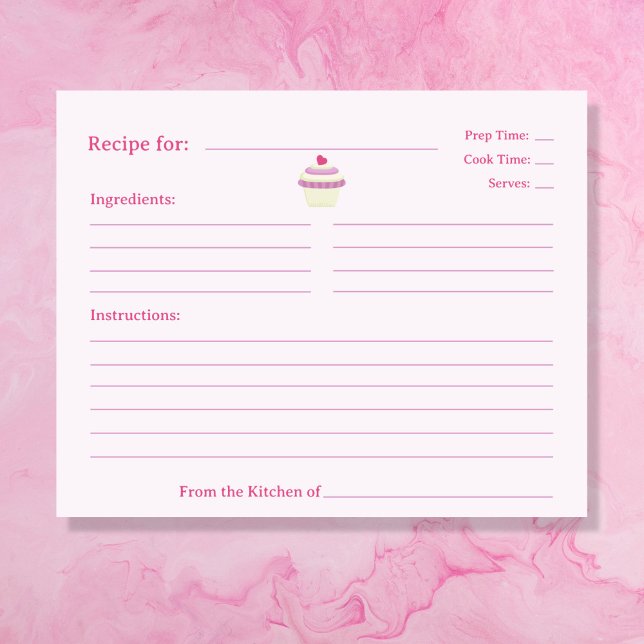 Kort för hämtning av Möhippa för cupaka (Cupcake Bridal Shower Recipe Card)