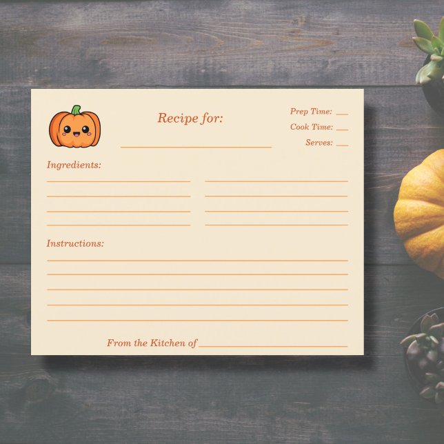 Kort för hämtning av Möhippa för slumpa (Cute Pumpkin Recipe Card)