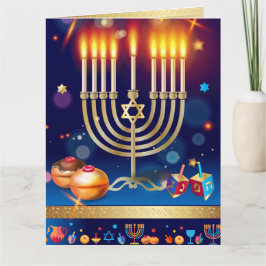 Kort för Hanukkah härligt guld- menorahälsning