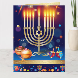 Kort för Hanukkah härligt guld- menorahälsning