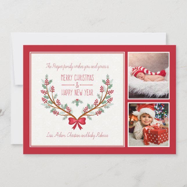 Kort för helgdag för foto för järnekgrenar 2 (Framsida)