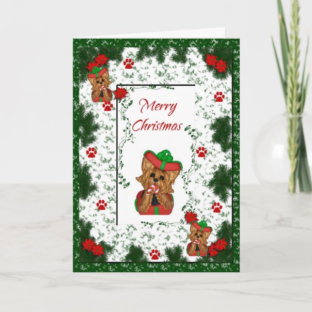 Kort för helgdag för god jul för Yorkshire Terrier (Framsida)