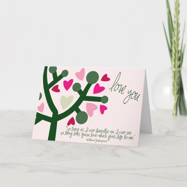 Kort för hjärtor för Shakespeare valentinkärlek (Framsida)