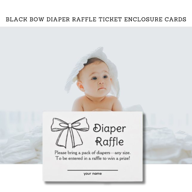 Kort för hölje för svart bladig blöjring i Raffle  (Black Bow Diaper Raffle Ticket Baby Shower Enclosure Cards)