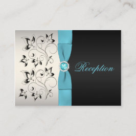 Kort för hölje i silver, Aqua och Black Blommigt
