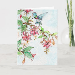Kort för honeysuckle Hummingbird vattencolor-hälsn