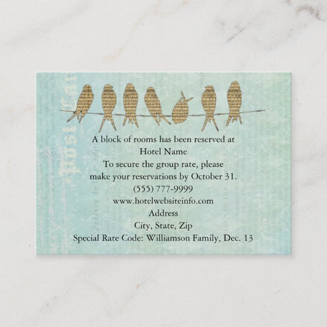 Kort för hotell och för riktning för fåglar för (Framsida)