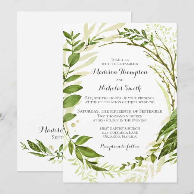 Kort för inbjudan till Grey Wandebröllop (Fram/baksida)