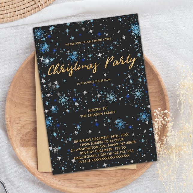Kort för inbjudan till julfest för Elegant i Guld  (Star Christmas Invitations)