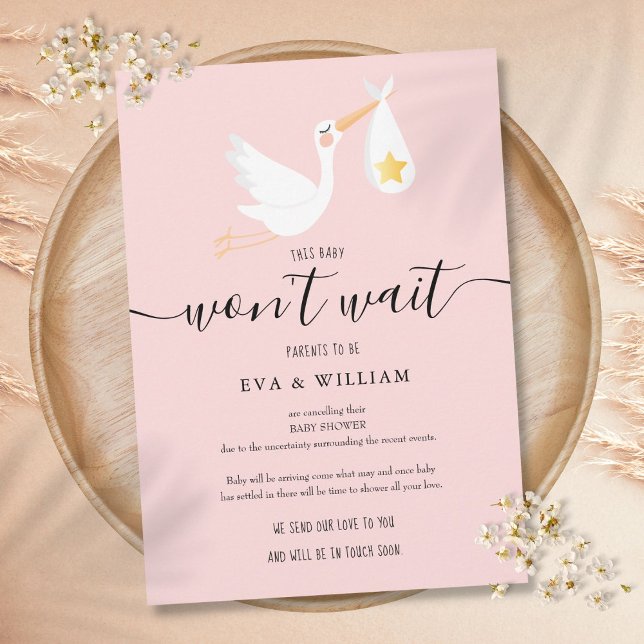 Kort för inställning av baby shower pink (Baby Shower Sprinkle Cancellation Pink Card)