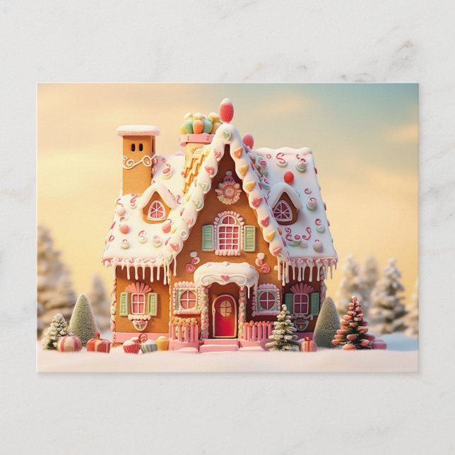 Kort för julhälsning i Cute Gingerbröd House (Framsida)