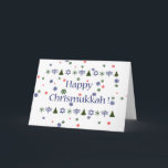 Kort för julHanukkah Combo hälsning<br><div class="desc">Lyckliga Chrismukkah! Eller var den,  glada Chanumas?  Endera långt,  om du är en av miljoner som har 2 vinterhelgdagar på ditt hus,  är här ett underbart hälsningkort för ditt!  Göra grön och slösa med stjärnor av David,  julgranar,  Chanukah menoror och snöflingor,  dekorerat i rött!  Förbigå insida för ditt meddelande.</div>