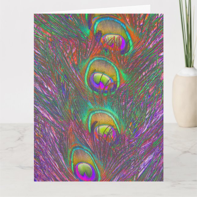 Kort för jullvadsdjur - peacock Feathers-hälsning (Framsida)