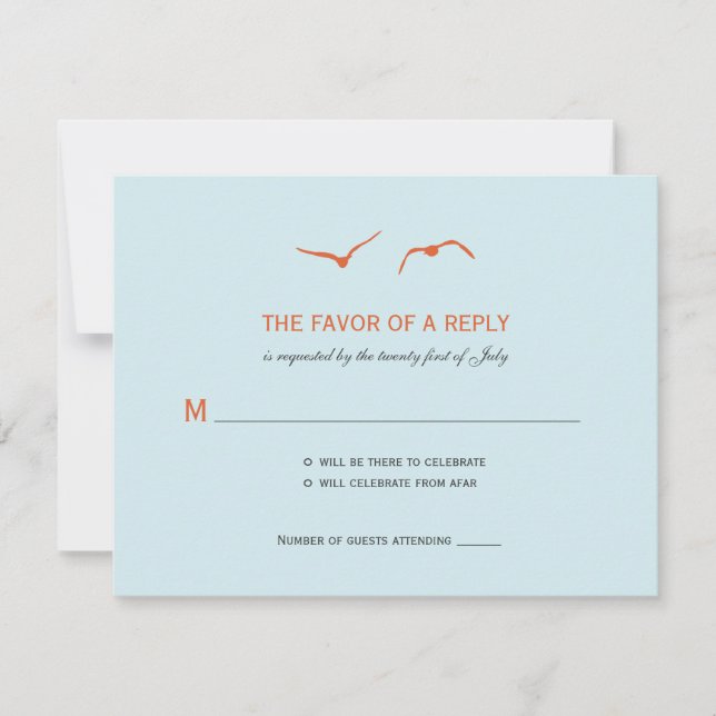 Kort för kärlek duvor bröllop RSVP - Himelsblå (Framsida)