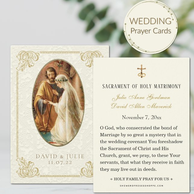 Kort för katolska Bröllop-Heligor med enkel Elegan (Share the beauty of the Catholic Faith on your wedding day with our beautiful wedding prayer cards. )