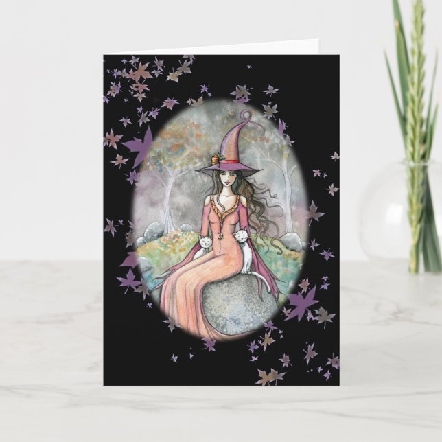 Kort för katt för Beautifu Halloween häxavit (Framsida)
