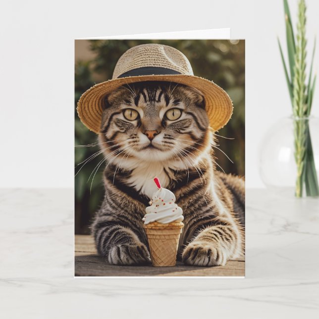 KORT FÖR KATTEMÄSSIG GLASS, BIRTHDAY GREETING CARD (Framsida)