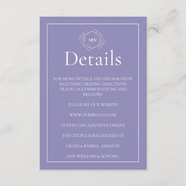 Kort för kreditering av lavender Monogram (Framsida)