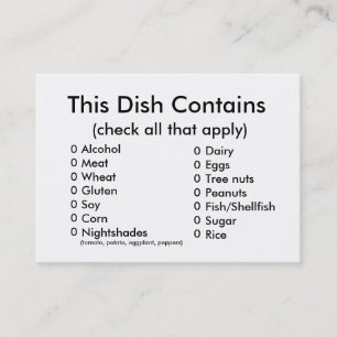 Kort för krukaturingredienser