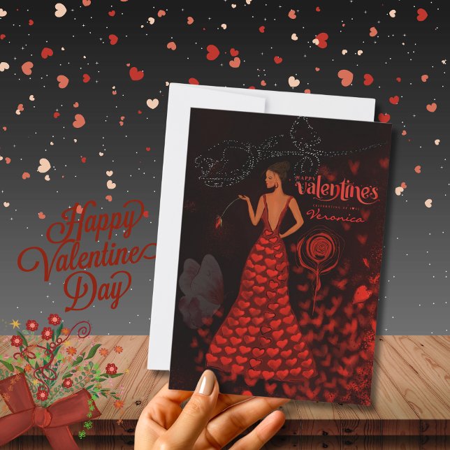 Kort för kvinnor i Red Dress Valentines day (Woman in Red Dress Valentines Day Card)