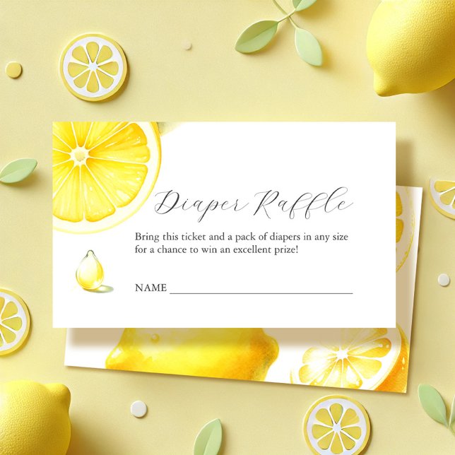 Kort för Lemon Diaper Raffle-inbjudningskort (Diaper raffle insert card watercolor lemons citrus theme baby shower insert.)