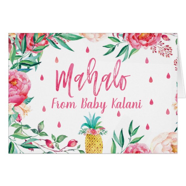 Kort för Mahalo hawaianska baby showertack (Framsidan Horizontal)