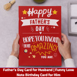 Kort för Make Funny Kärlek Note Birthday Card<br><div class="desc">Utskrivbart Fars dag-kort för Make | Lustigt Kärlek-födelsedagskort för honom! Bakom varje underbar pappa finns en fantastisk. Påminn make hur otroligt han är med det här lekfulla och romantiska kortet. Fira hans roll som far samtidigt som du blåser nytt liv i din relation. Ett kort är en perfekt som blandar...</div>