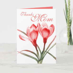 Kort för mammor för krokus"tackmamma" rosa rött