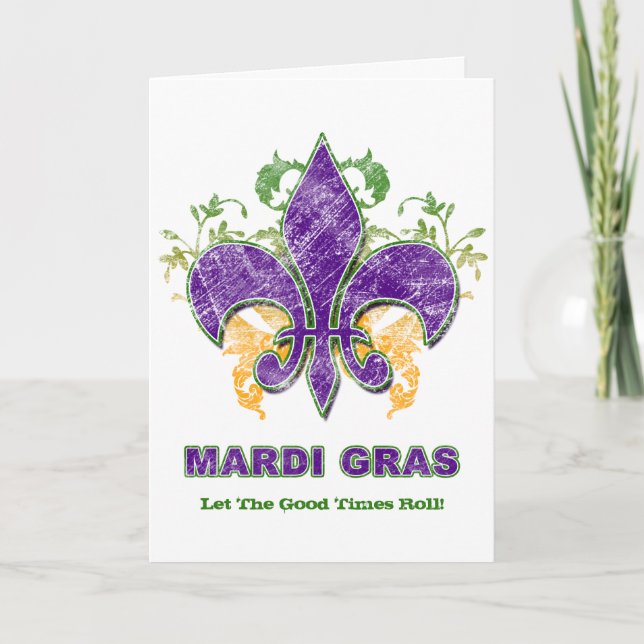 Kort för Mardi Gras Fleur-de-Lis Grungehälsning (Framsida)