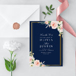 Kort för marin och  blommigt bröllop spara datum<br><div class="desc">Tunga och  med  handmålade blommor och guld ram. Färg och textdetaljer kan vara personlig.</div>