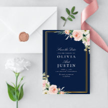 Kort för marin och blommigt bröllop spara datum