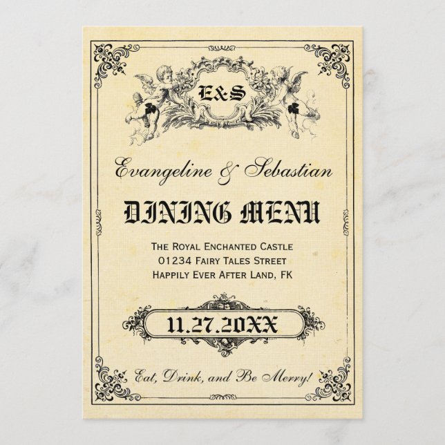 Kort för meny för sagasagobokbröllop (Framsida)