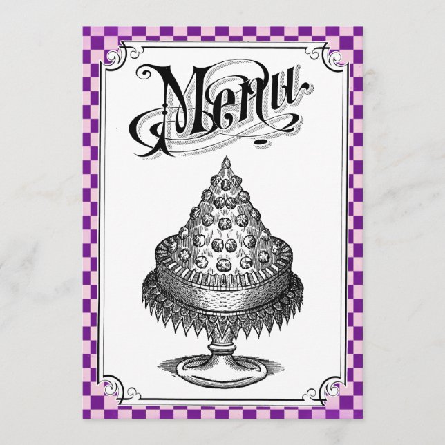 Kort för meny för Steampunk schackbrädebröllop (Framsida)