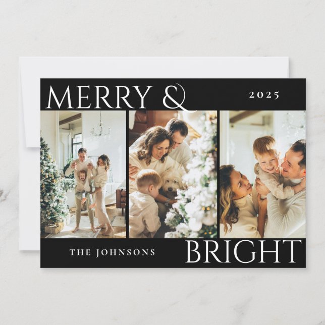 Kort för Merry och Bright 3 Photo Collage Helgdag  (Framsida)