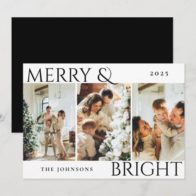 Kort för Merry och Bright 3 Photo Collage Helgdag  (Fram/baksida)
