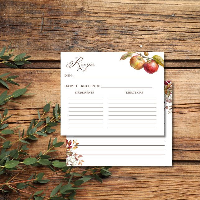 Kort för möhippa av äppelfall (Apple fall bridal shower recipe cards appley ever after recipe cards)