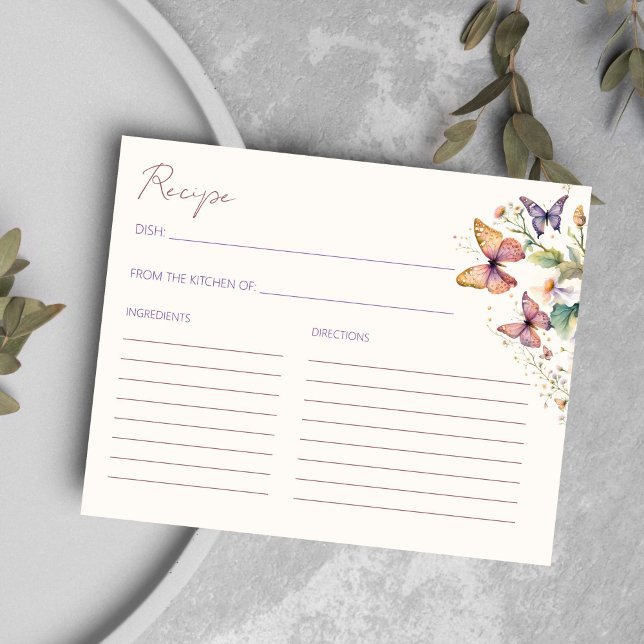 Kort för möhippa av Butterflies-blommigt (Butterflies floral bridal shower recipe card spring summer garden bridal shower recipe card)