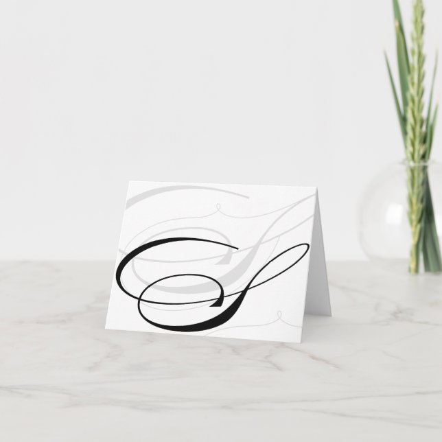 Kort för Monogram för svart- & vitCalligraphy (Framsida)