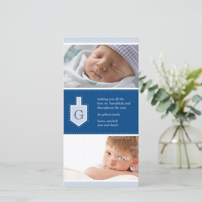 Kort för MonogramHanukkah Dreidel foto (Stående Fram)