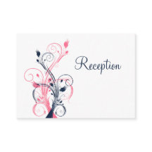 Kort för mottagning av vit Blommigt för marin Rosa