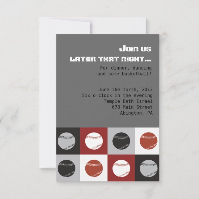 Kort för party för KALL BASEBALLpub bat mitzvah (Framsida)