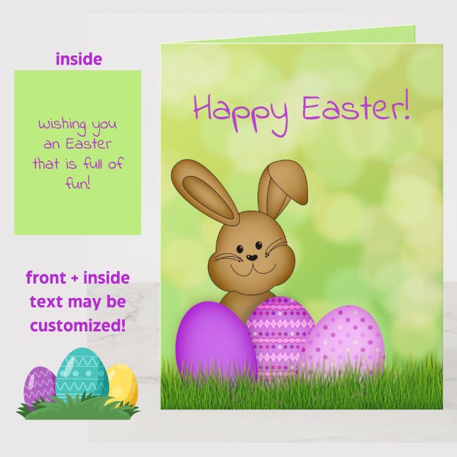 Kort för Påskhare för färgade Tecknader med BIG-lj (Customize this cute bunny Happy Easter card with your own message! Fun for kids and adults alike.)