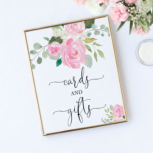 Kort för presentkort för  rosa blommigt babydusch  poster
