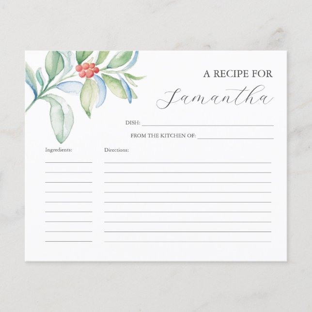 Kort för recept - vattenfärgsjul (Framsida)