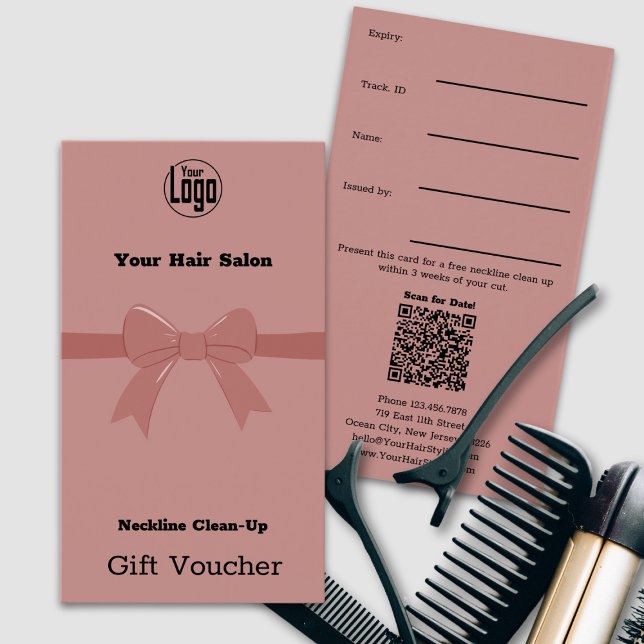 Kort för rengöring av Neckline-kupong med enkel Ro (Simple Pink Neckline Clean-Up Voucher Card, Ribbon)