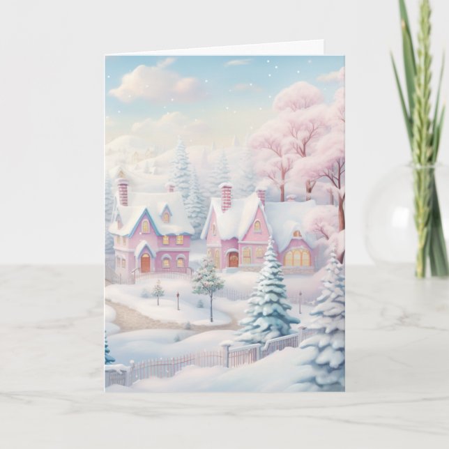 Kort för Rosa av hälsningskort och Helgdag av snö- (Framsida)