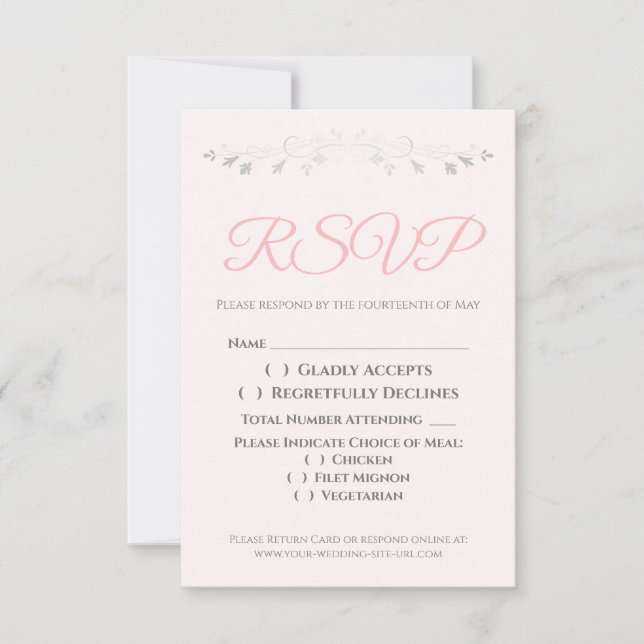 Kort för rosa och Grått Elegant bröllop OSA-hölje (Framsida)