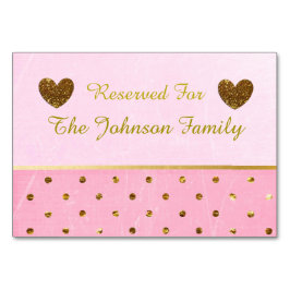 Kort för rosa och Guld Party eller Bröllop Bord