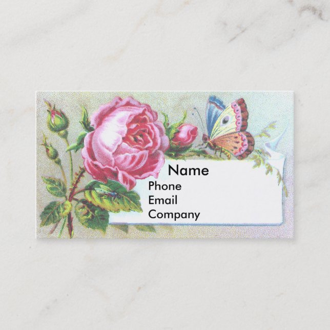 Kort för rosa ros- & fjärilsVictorianhandel (Framsida)