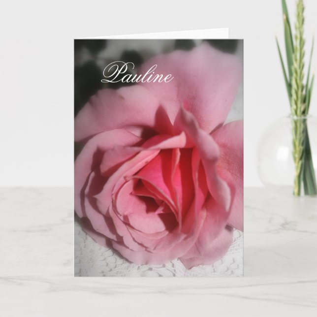 Kort för rosa rosPauline känt hälsning (Framsida)